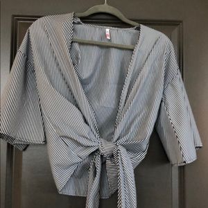 Striped front tie blouse